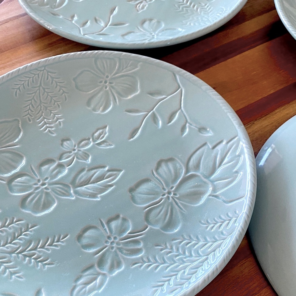 Fitz and Floyd Floral Embossed Plate - Soft Blue